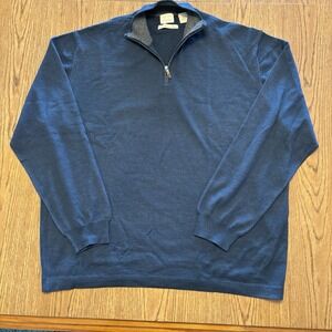 Parisian Signature Quarter Zip Sweater Mens XL Blue Fine Merino Wool Blend Italy